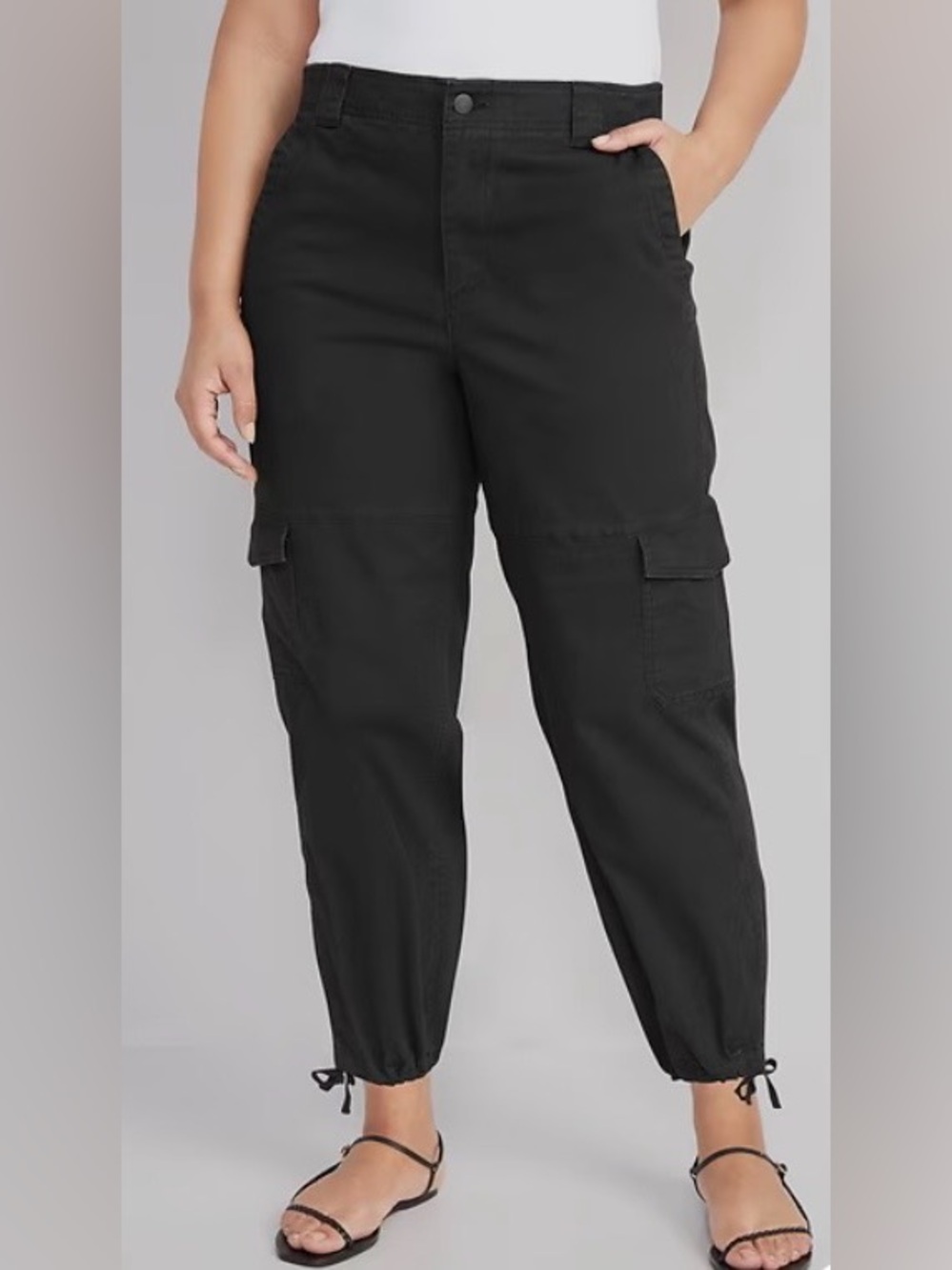 High-Waisted Barrel-Leg Cargo Ankle Pants